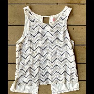 Parker White Beaded Open Back Drape Fancy Top XS